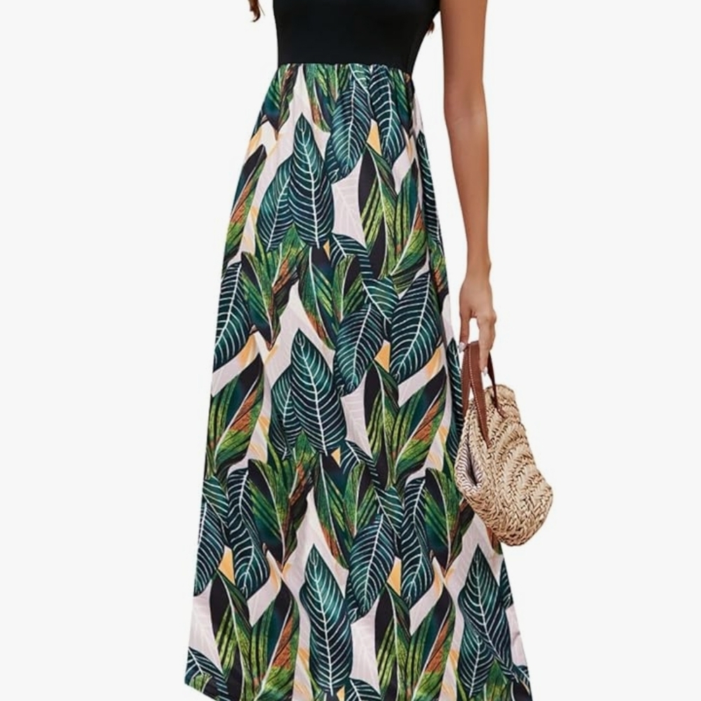 Leaf Print Maxi Skirt